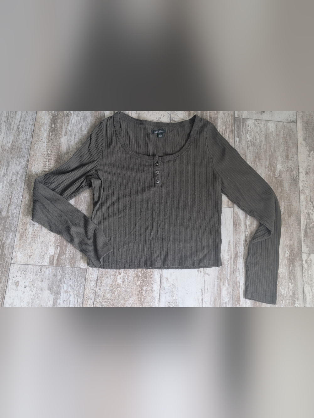 wild fable Ribbed Henley Long Sleeve Top - Olive Green